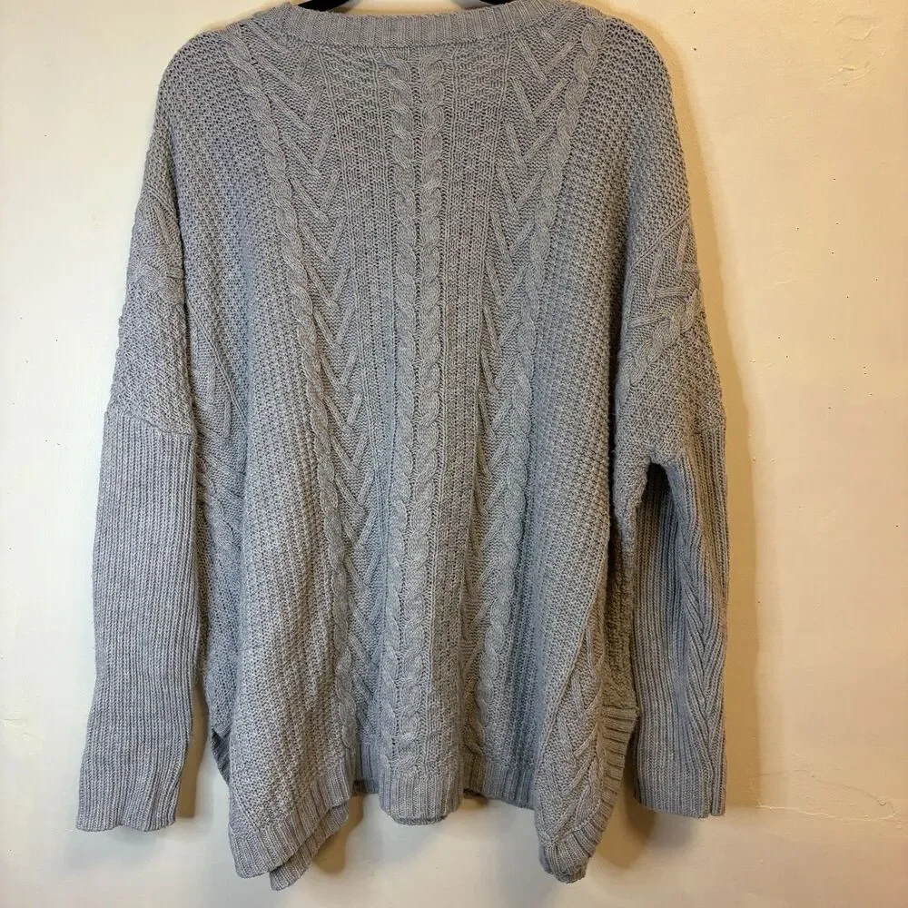 Natural Reflections Gray Cable-Knit Crewneck Pullover Sweater Women’s XXL